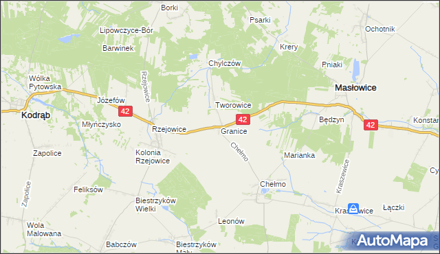 mapa Granice gmina Masłowice, Granice gmina Masłowice na mapie Targeo