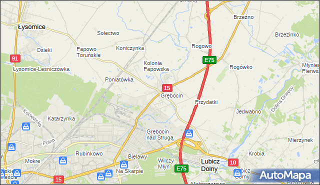 mapa Grębocin gmina Lubicz, Grębocin gmina Lubicz na mapie Targeo
