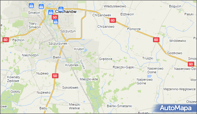 mapa Grędzice gmina Ciechanów, Grędzice gmina Ciechanów na mapie Targeo