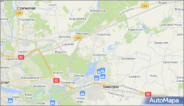 mapa Gruszczyn gmina Swarzędz, Gruszczyn gmina Swarzędz na mapie Targeo