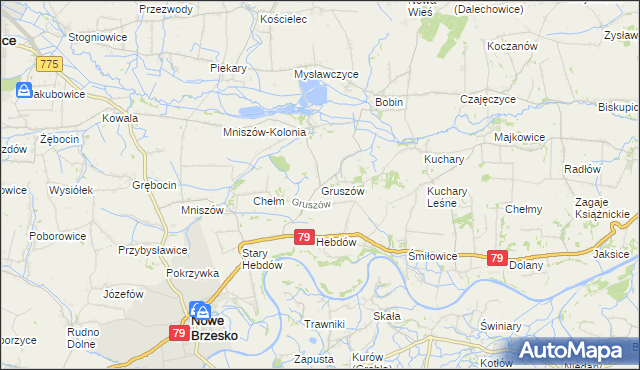 mapa Gruszów gmina Nowe Brzesko, Gruszów gmina Nowe Brzesko na mapie Targeo