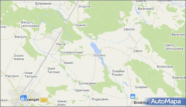 mapa Grzybno gmina Brodnica, Grzybno gmina Brodnica na mapie Targeo