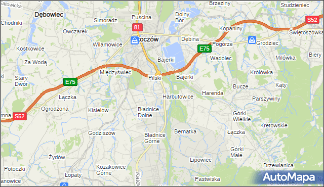 mapa Harbutowice gmina Skoczów, Harbutowice gmina Skoczów na mapie Targeo