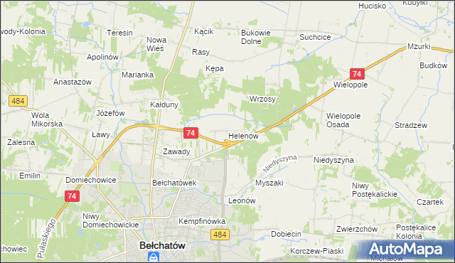 mapa Helenów gmina Bełchatów, Helenów gmina Bełchatów na mapie Targeo