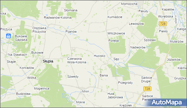 mapa Hucisko gmina Słupia Konecka, Hucisko gmina Słupia Konecka na mapie Targeo