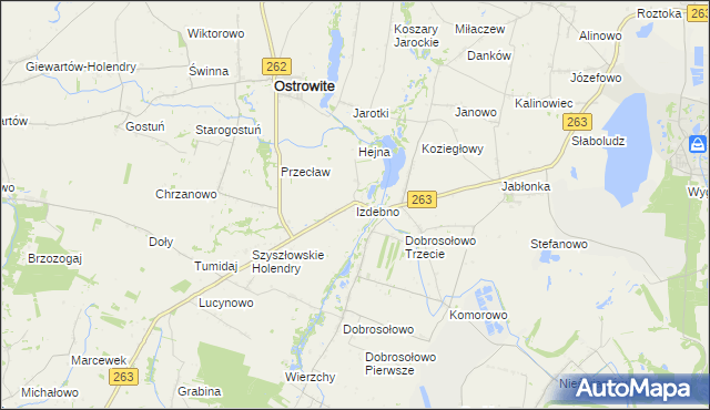 mapa Izdebno gmina Ostrowite, Izdebno gmina Ostrowite na mapie Targeo