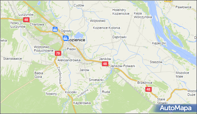 mapa Janików gmina Kozienice, Janików gmina Kozienice na mapie Targeo