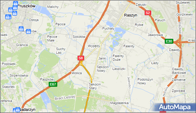 mapa Janki gmina Raszyn, Janki gmina Raszyn na mapie Targeo