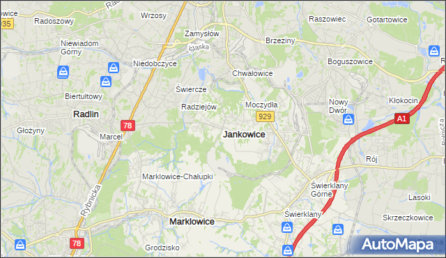 mapa Jankowice gmina Świerklany, Jankowice gmina Świerklany na mapie Targeo