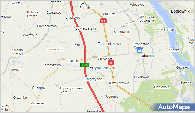 mapa Janowice gmina Lubanie, Janowice gmina Lubanie na mapie Targeo