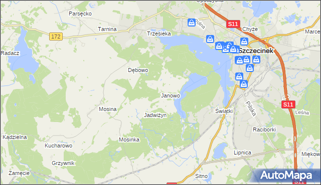 mapa Janowo gmina Szczecinek, Janowo gmina Szczecinek na mapie Targeo