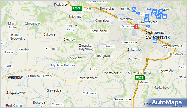 mapa Jędrzejowice gmina Bodzechów, Jędrzejowice gmina Bodzechów na mapie Targeo