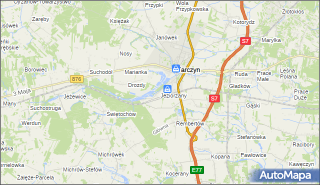 mapa Jeziorzany gmina Tarczyn, Jeziorzany gmina Tarczyn na mapie Targeo