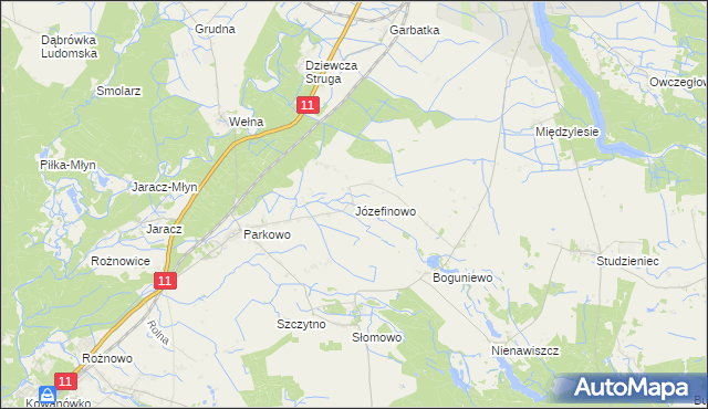 mapa Józefinowo gmina Rogoźno, Józefinowo gmina Rogoźno na mapie Targeo