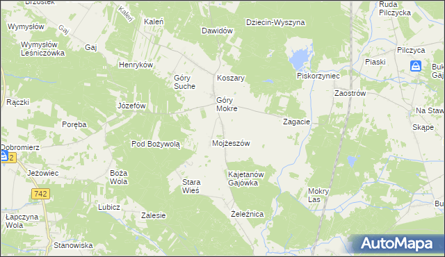 mapa Kajetanów gmina Przedbórz, Kajetanów gmina Przedbórz na mapie Targeo