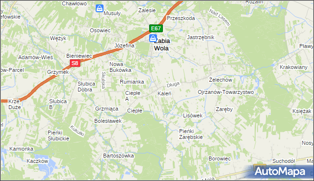 mapa Kaleń gmina Żabia Wola, Kaleń gmina Żabia Wola na mapie Targeo