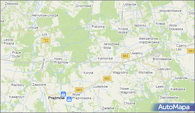 mapa Kamionka gmina Prażmów, Kamionka gmina Prażmów na mapie Targeo