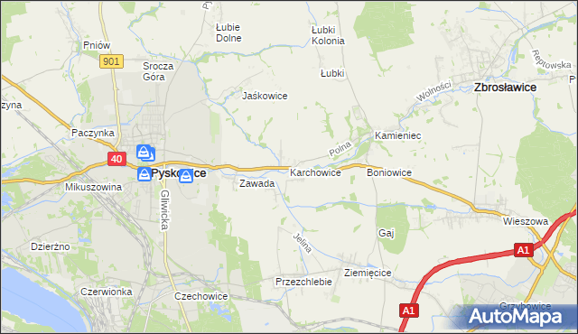 mapa Karchowice, Karchowice na mapie Targeo
