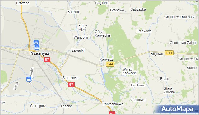 mapa Karwacz gmina Przasnysz, Karwacz gmina Przasnysz na mapie Targeo