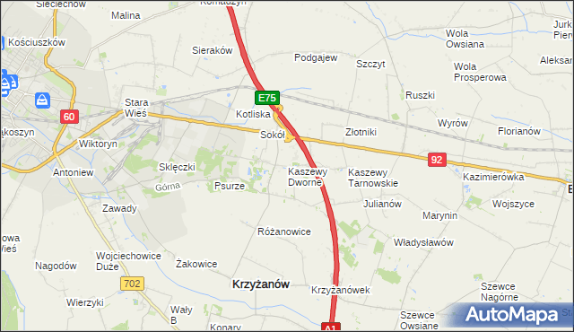 mapa Kaszewy Dworne, Kaszewy Dworne na mapie Targeo
