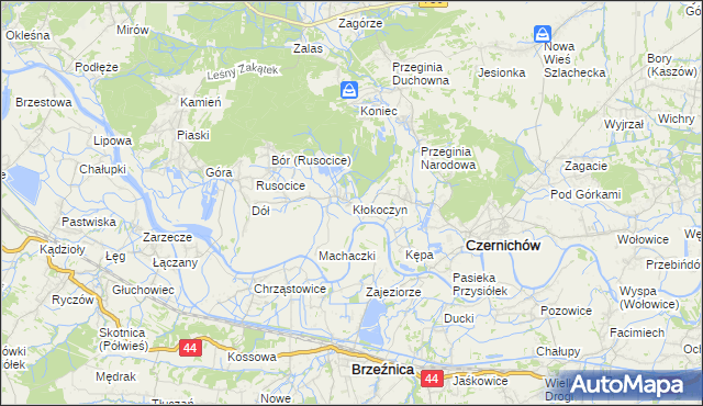 mapa Kłokoczyn gmina Czernichów, Kłokoczyn gmina Czernichów na mapie Targeo