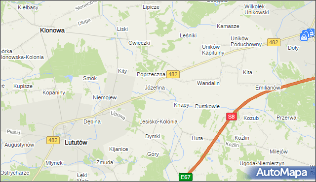 mapa Kluski gmina Lututów, Kluski gmina Lututów na mapie Targeo