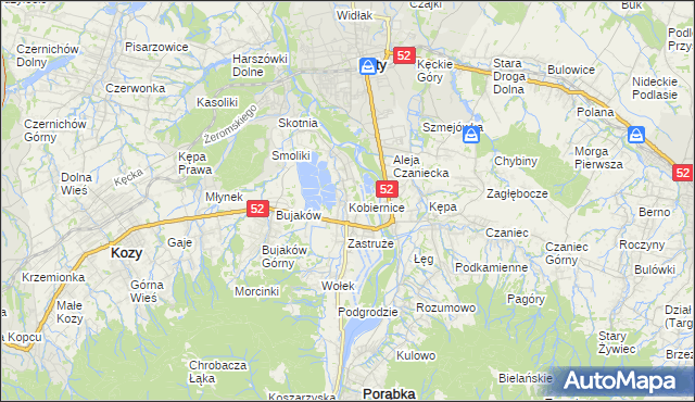 mapa Kobiernice, Kobiernice na mapie Targeo