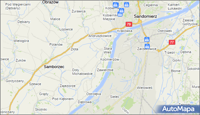 mapa Koćmierzów, Koćmierzów na mapie Targeo