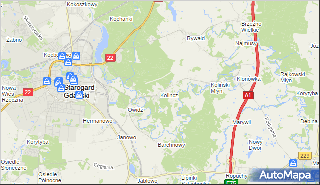 mapa Kolincz, Kolincz na mapie Targeo