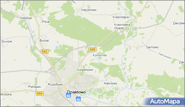 mapa Komorniki gmina Działdowo, Komorniki gmina Działdowo na mapie Targeo