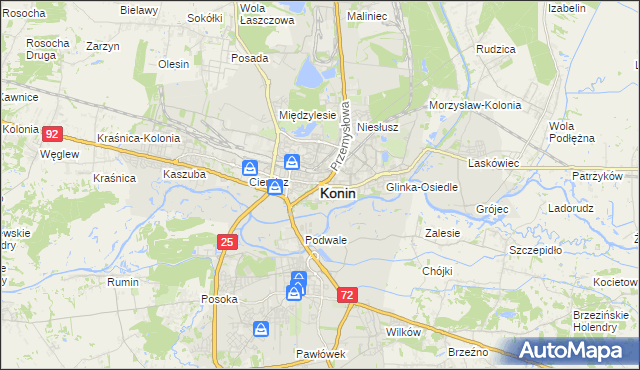mapa Konina, Konin na mapie Targeo