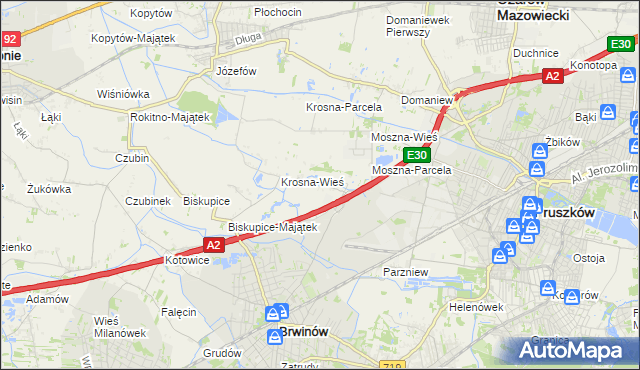 mapa Koszajec gmina Brwinów, Koszajec gmina Brwinów na mapie Targeo