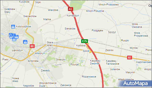 mapa Kotliska gmina Kutno, Kotliska gmina Kutno na mapie Targeo