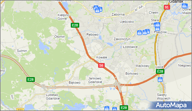 mapa Kowale gmina Kolbudy, Kowale gmina Kolbudy na mapie Targeo