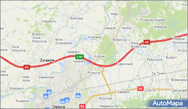 mapa Kozłów gmina Dębica, Kozłów gmina Dębica na mapie Targeo