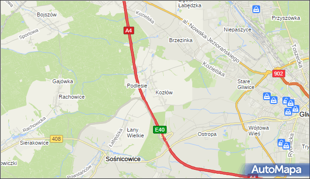 mapa Kozłów gmina Sośnicowice, Kozłów gmina Sośnicowice na mapie Targeo