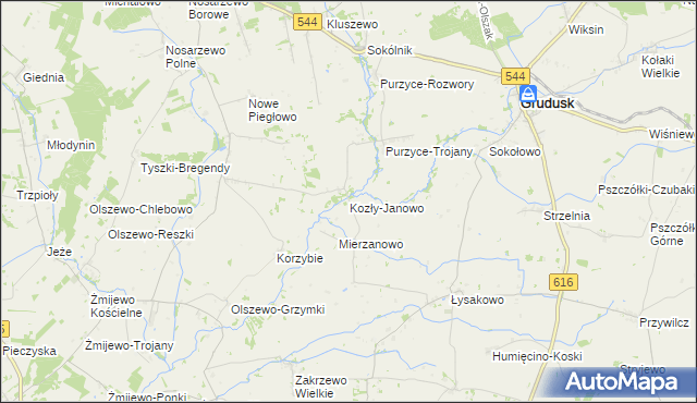 mapa Kozły-Janowo, Kozły-Janowo na mapie Targeo