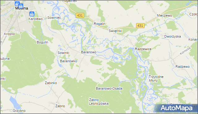 mapa Krajkowo gmina Mosina, Krajkowo gmina Mosina na mapie Targeo