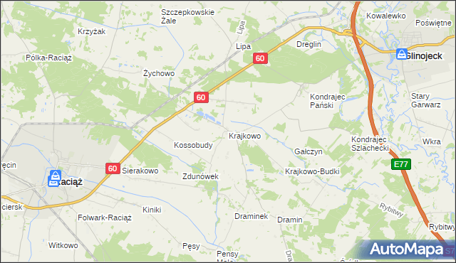 mapa Krajkowo gmina Raciąż, Krajkowo gmina Raciąż na mapie Targeo