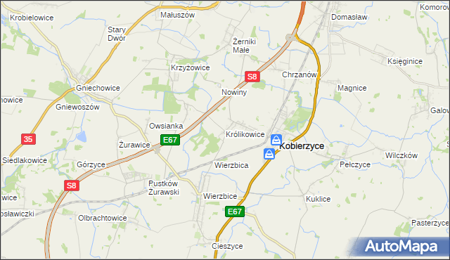 mapa Królikowice gmina Kobierzyce, Królikowice gmina Kobierzyce na mapie Targeo
