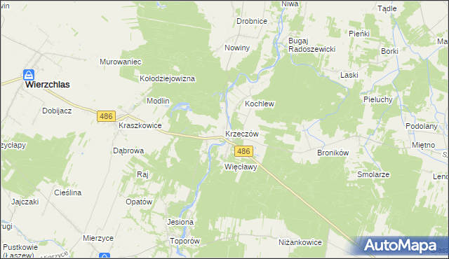 mapa Krzeczów gmina Wierzchlas, Krzeczów gmina Wierzchlas na mapie Targeo