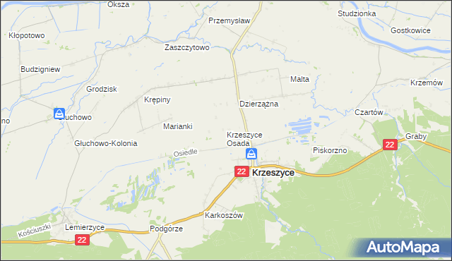 mapa Krzeszyce Osada, Krzeszyce Osada na mapie Targeo