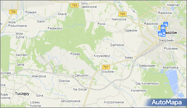 mapa Krzywołęcz, Krzywołęcz na mapie Targeo
