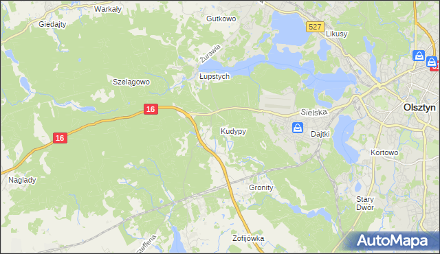 mapa Kudypy gmina Gietrzwałd, Kudypy gmina Gietrzwałd na mapie Targeo