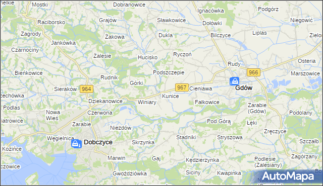 mapa Kunice gmina Gdów, Kunice gmina Gdów na mapie Targeo