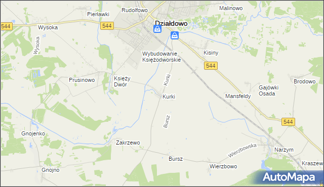 mapa Kurki gmina Działdowo, Kurki gmina Działdowo na mapie Targeo