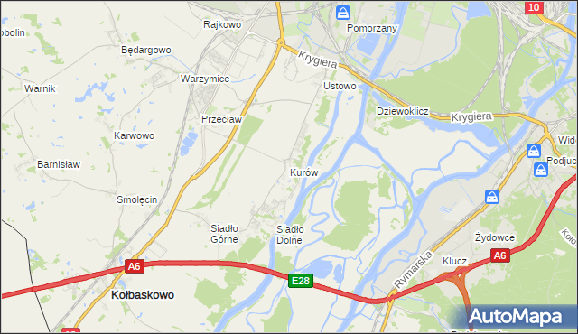 mapa Kurów gmina Kołbaskowo, Kurów gmina Kołbaskowo na mapie Targeo