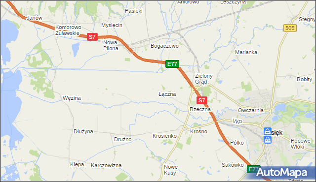 mapa Łączna gmina Pasłęk, Łączna gmina Pasłęk na mapie Targeo