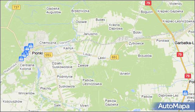 mapa Laski gmina Pionki, Laski gmina Pionki na mapie Targeo