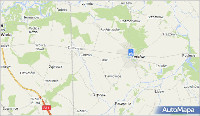 mapa Laski gmina Żerków, Laski gmina Żerków na mapie Targeo